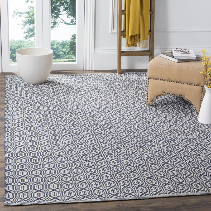Dakota Fields Melaina Handmade Flatweave Cotton Ivory/Navy Rug